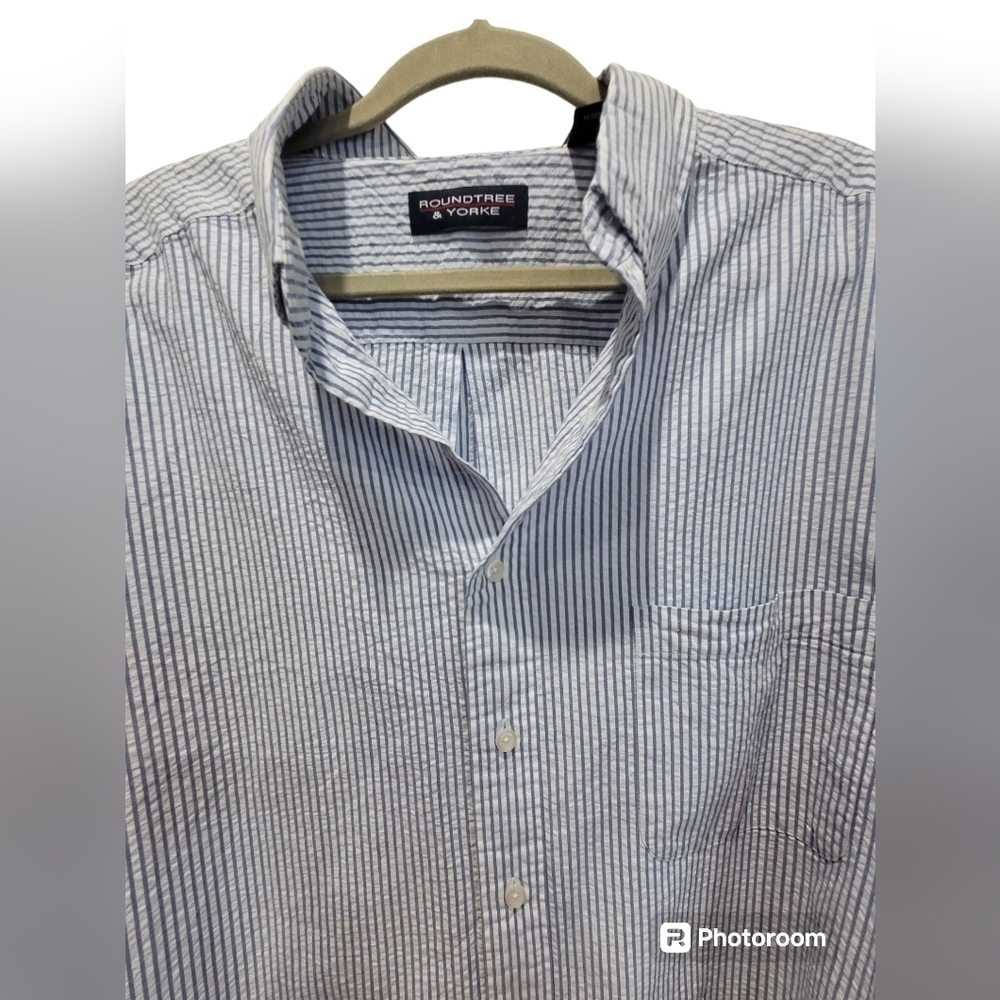 2X 100% Cotton Men's Stripes Short Sleeve Dress Shirt - Picture 3 of 5